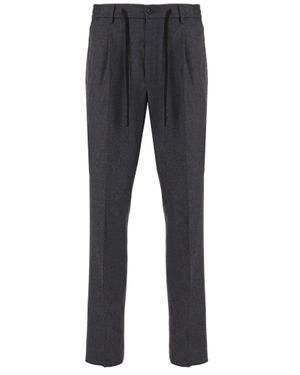 Tagliatore Dark Stretch Wool Belted Pants - Blue