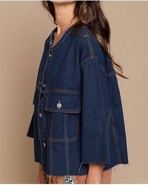 Pol Skeleton Embroidery Denim Jacket - Blue