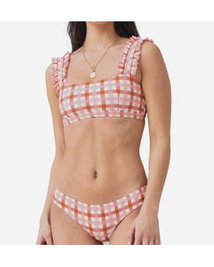 Ephemera Gingham Ruffle Bikini Top - Pink