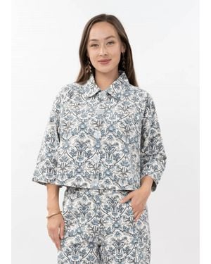 Ivy Jane Serenity Floral Button Down Top - Gray