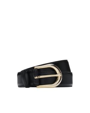 BOSS Italian-Leather Belt With Golden Buckle - Black