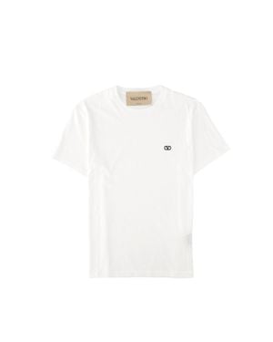 Valentino Short-Sleeve V-Logo Embroidered Cotton T-Shirt - White