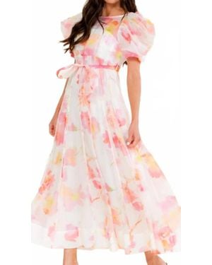 Beulah London Bubble Sleeve Midi Dress - Pink