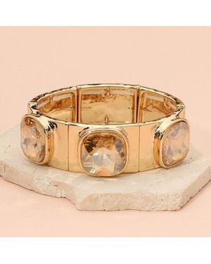 Fashnzfab Bold Square Faceted Gem Accent Stretch Evening Bracelet - Metallic