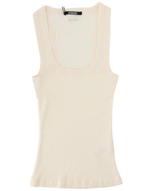 Jacquemus Gros Grain Fitted Scoop Neck Cotton Tank Top - Natural