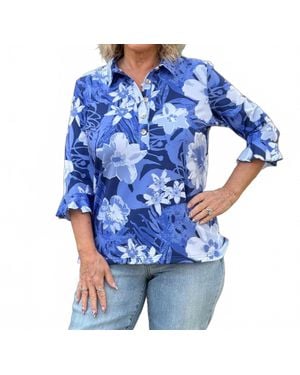 Ana Clare Mira Flounce Sleeve Top - Blue