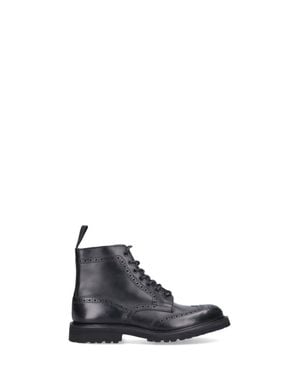 Tricker's Classic Brogue Lace-Up Leather Boots - Black
