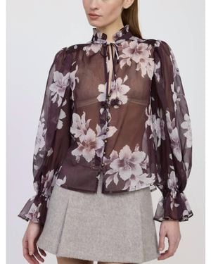 En Saison Sheer Floral Top - Brown