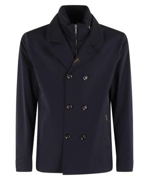 Moorer Dark Volmer Kn Detachable High Collar Polyester Jacket - Blue