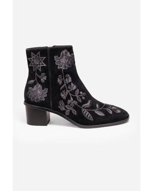 Johnny Was Chiara Embroidered Suede Bootie - Black
