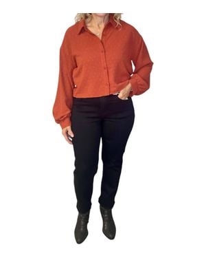 Sadie & Sage Dotted Balloon Sleeve Button-Down Blouse - Pink