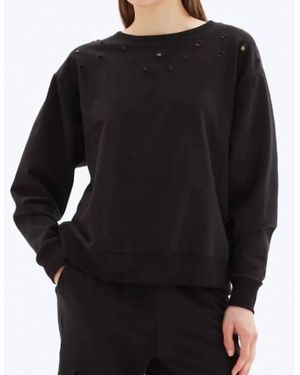 Chrldr Eyelet Star Straight Crewneck Sweatshirt - Black