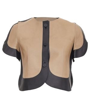 Marni Tan Calf Leather Curved Panel Petal Sleeves Cropped Jacket It38 Xs - Gray