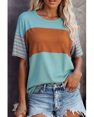 Aapparella Color Block Striped Loose Tee - Blue