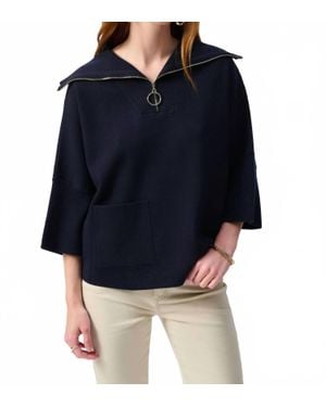 Joseph Ribkoff Zip Front Dolman Sleeve Boxy Sweater Top - Black