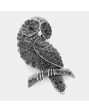 Fashnzfab Stone Embellished Owl Pin Brooch - Gray