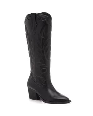 Crown Vintage Sury Western Boots Embroidered Cowboy Hawk1040 - Black