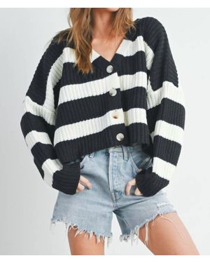 Buttermelon Striped V-Neck Cardigan With Buttons - Blue