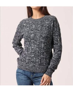 Minnie Rose Cotton Marled Cable Crew Top - Gray