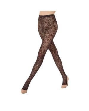 Wolford Rose Lace Effect Tights - Black