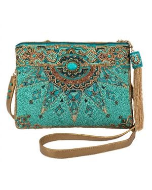 Mary Frances New Day Beaded Mosaic Crossbody Leather Handbag - Green