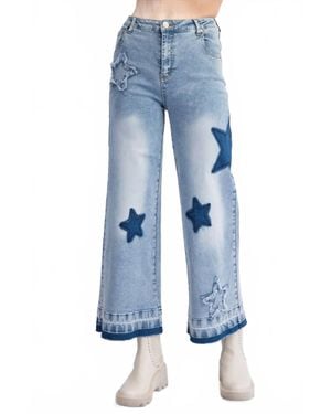 Easel Washed Star Patch Denim - Blue