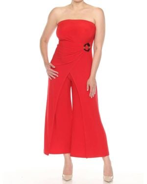 Joseph Ribkoff Strapless Wrap Front Cropped Jumpsuit - Red