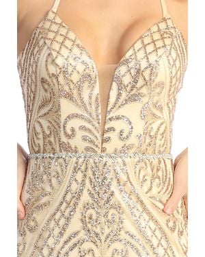 TRUEDAMES Halter Lace-Up Fitted Long Formal Prom Gown - Natural