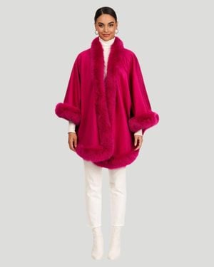 Gorski Cashmere Caplet With Fox Trim - Red