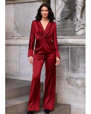 Diomi Silk Sateen Straight-Leg Pants - Red