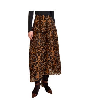 Ulla Johnson Gili Applique High Waist Midi Skirt - Brown