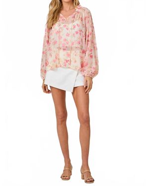 Mystree Bubble Sleeve Lurex Ruffle Collar Blouse - Pink