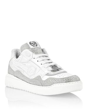 Philipp Plein Leather Low-Top Sneakers Moon Walker - White