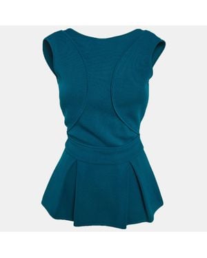 Elie Saab Ponte Knit Backless Peplum Top - Blue