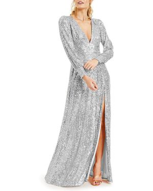 Emerald Sundae Juniors Sequined Low Cut Evening Dress - White