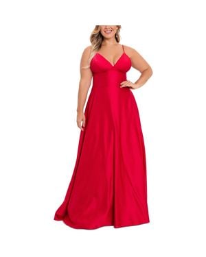 B & A by Betsy and Adam Plus Satin Formal Evening Dress - Red