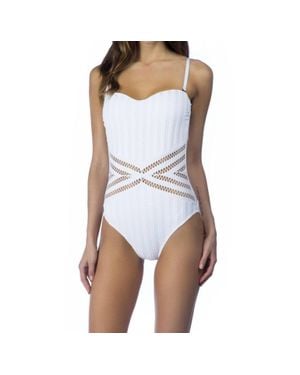 Kenneth Cole Bandeau Textured One Piece Swimsuit - White
