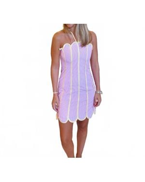TCEC Contrast Piping Detail Halter Neck Mini Dress - Purple