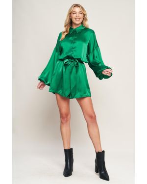 TRUEDAMES Celebration Time Woven Satin Romper - Green