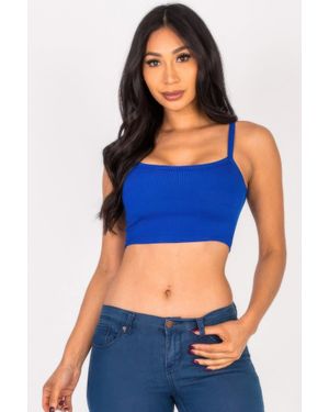TRUEDAMES Ribbed Knit Cami Crop Top - Blue