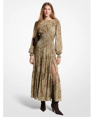 MICHAEL Michael Kors Mk Floral Georgette Smocked Dress - Natural