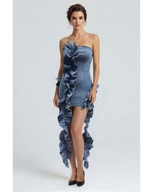 TRUEDAMES Wild Cascade Denim Sculpt Dress - Blue