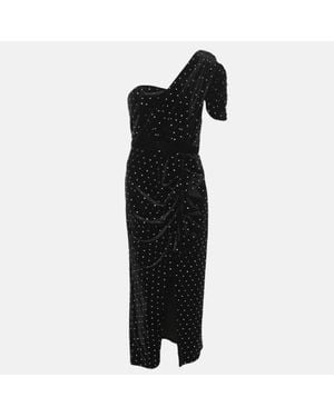 Self-Portrait Velvet Crystal Embellished One Shoulder Midi Dress - Black