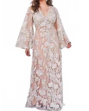 Jovani Cape Sleeve Lace Dress - White