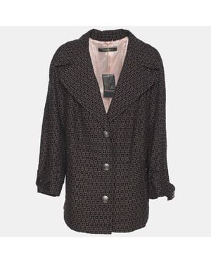 Marina Rinaldi Patterned Jacquard Knit Single Breasted Blazer - Black