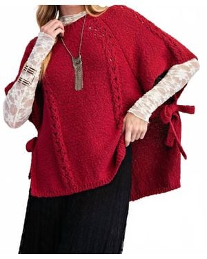 Easel Half Sleeves Knitted Sweater Poncho - Red