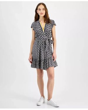 Nautica Jeans Co. Dress Night Sky Flutter Sleeve V-Neck Shift Fts1310 - Blue