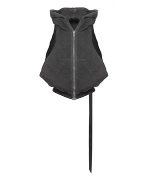 Rick Owens Hooded Zip Cotton Sweatshirt Top - Black