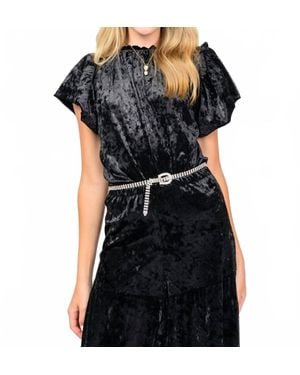 Ivy Jane Solid Velvet Flounce Top - Black