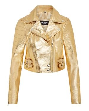 Infinity Leather Brando Cropped Leather Jacket-Longtown - Metallic